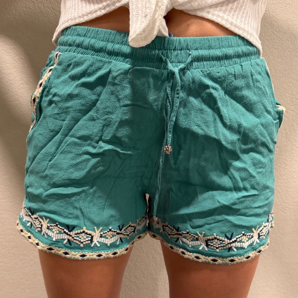 Embroidered Teal Women’s Drawstring Bermuda Shorts